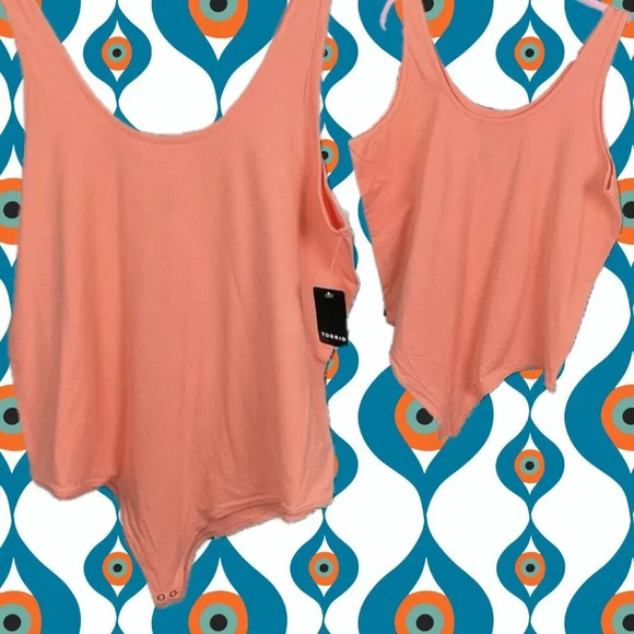 Torrid Plus 5 Coral Peach Double Scoop Neckline Cotton Sleeveless Bodysuit - Picture 1 of 5